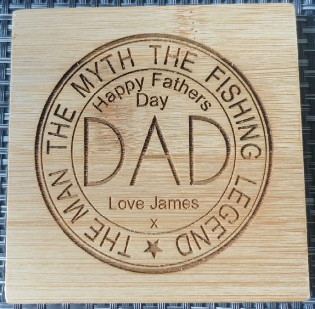 (image for) Father's Day wooden bamboo coaster.